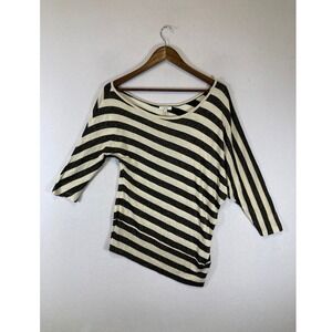 Glam Striped Cache Women Medium Gold Black Metallic Asymmetrical Batwing Top